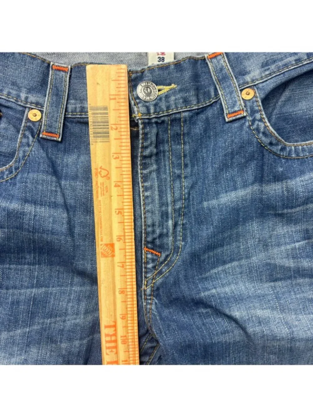 True Religion Straight Jeans Distressed Medium Wash Big T Flap Men’s Size 38